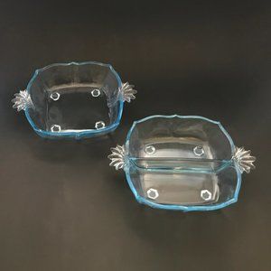 2 VTG Fostoria Glass Azure Blue Baroque Pattern Dishes